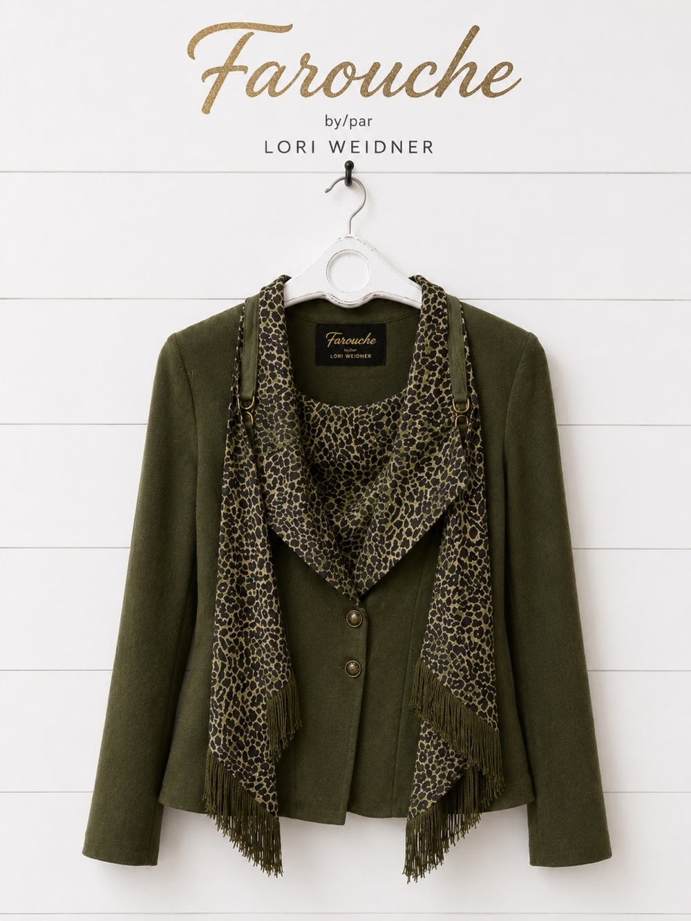 Farouche by Lori Weidner Vintage Leopard Trim Fringe Jacket Petite size 12